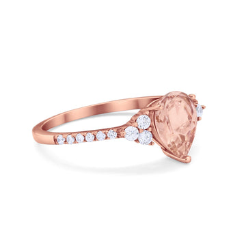 Teardrop Pear Wedding Ring Rose Tone, Simulated Morganite CZ 925 Sterling Silver